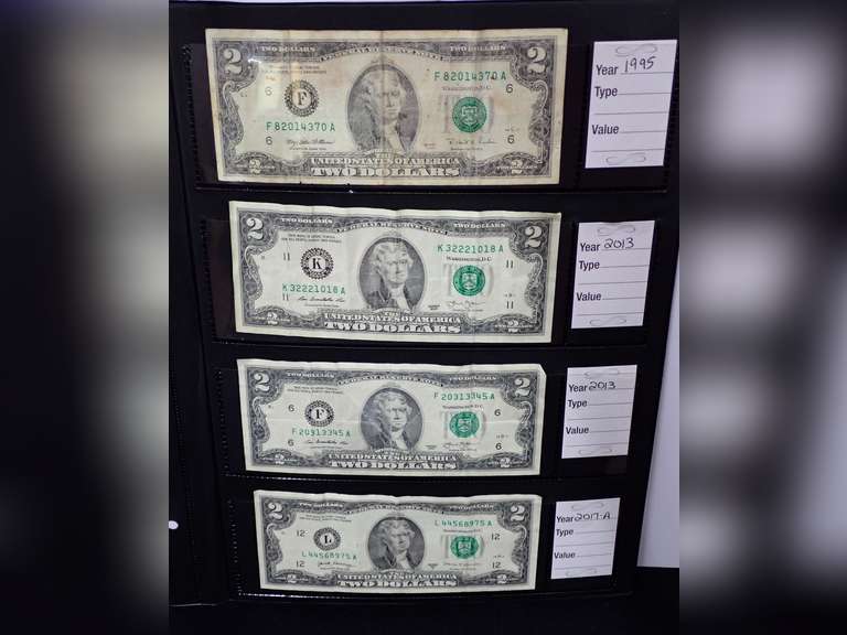 (4) $2 Banknotes-See all photos for years.