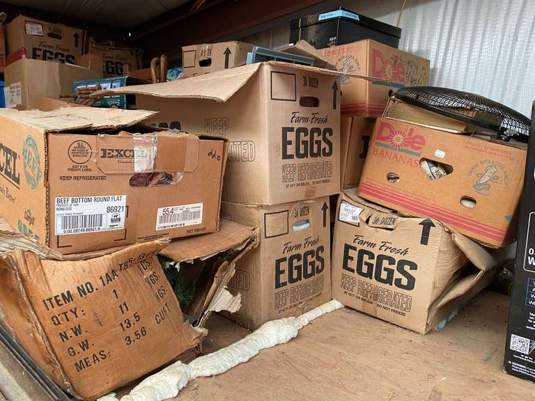 Upper loft lot marked 5049, mystery lot of assorted household and vintage items, Includes a wooden chair, laminate flooring, wooden frames, and much more. See pictures for details. image