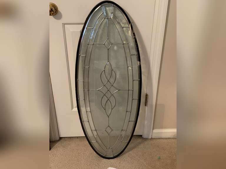 VERY HEAVY OVAL LEADED GLASS PANEL 39" X 15 1/2" - UP BED 1 image