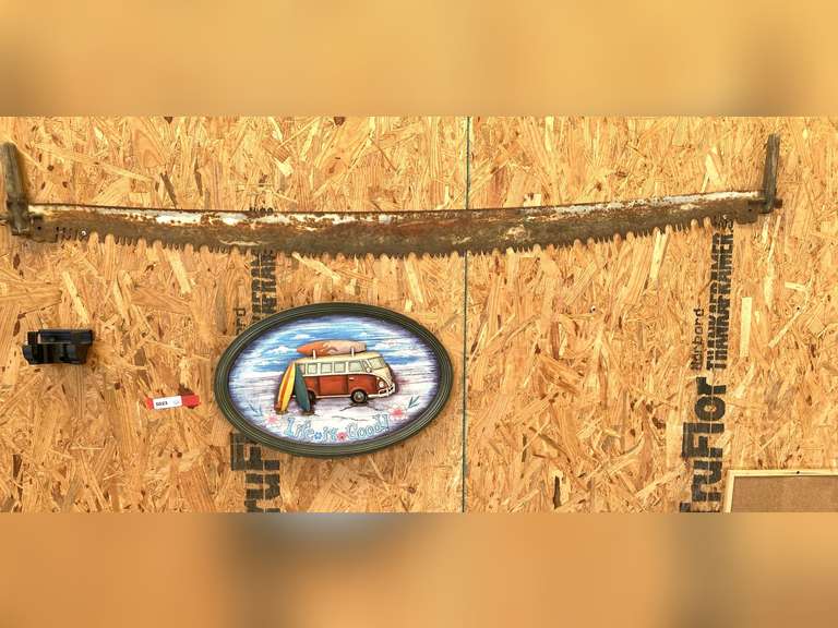Wall decor, also includes a vintage two man cross cut saw, see pictures for details. image