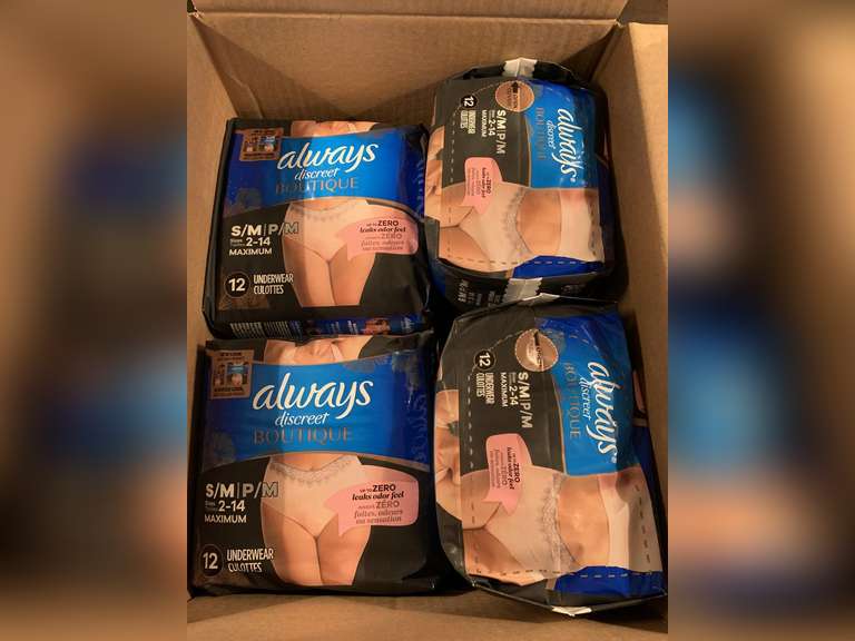 4 PACKS OF 12 ALWAYS DISCREET BOUTIQUE UNDERWEAR SIZE S/M - UP MASTER BED image