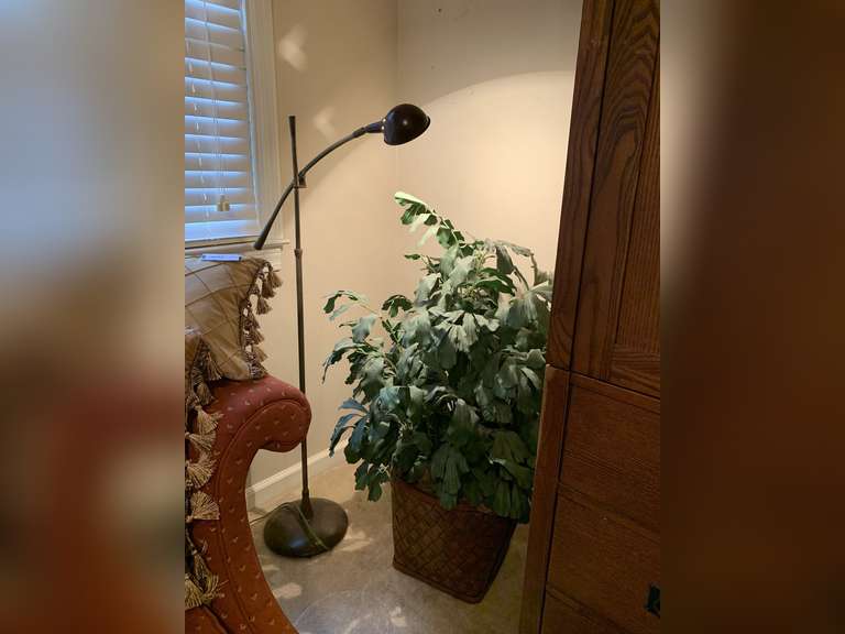 BROWN METAL ADJUSTABLE FLOOR LAMP 49" TALL & LARGE WICKER BASKET WITH SILK TREE 41" TALL - UP BED 1 image