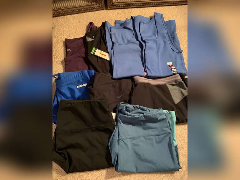 4 LADIES TANK TOPS - 3 NEW W/ TAG SIZE M-2XL & 5 PAIR ATHLETIC SHORTS/CAPRIS SIZE L-2XL - UP MASTER BATH image