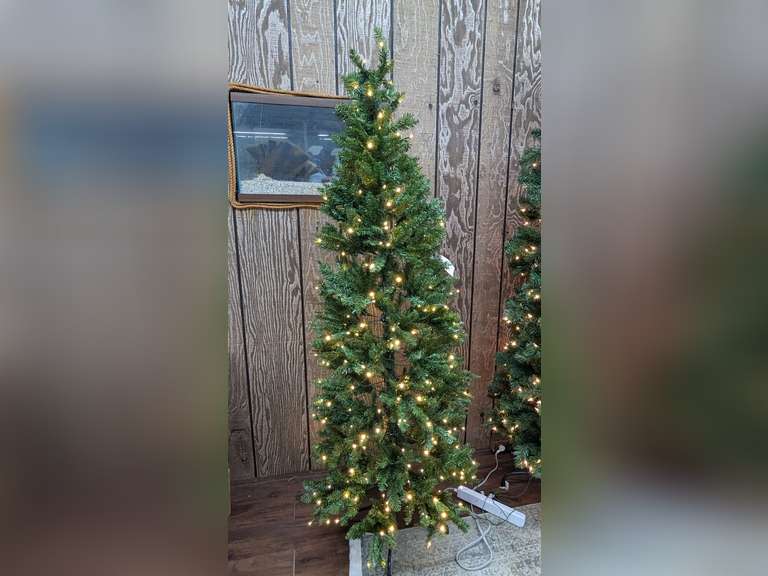 Nearly Natural 6.5' Slim Green Mountain Pine Christmas Tree w/ 300 LED Lights image