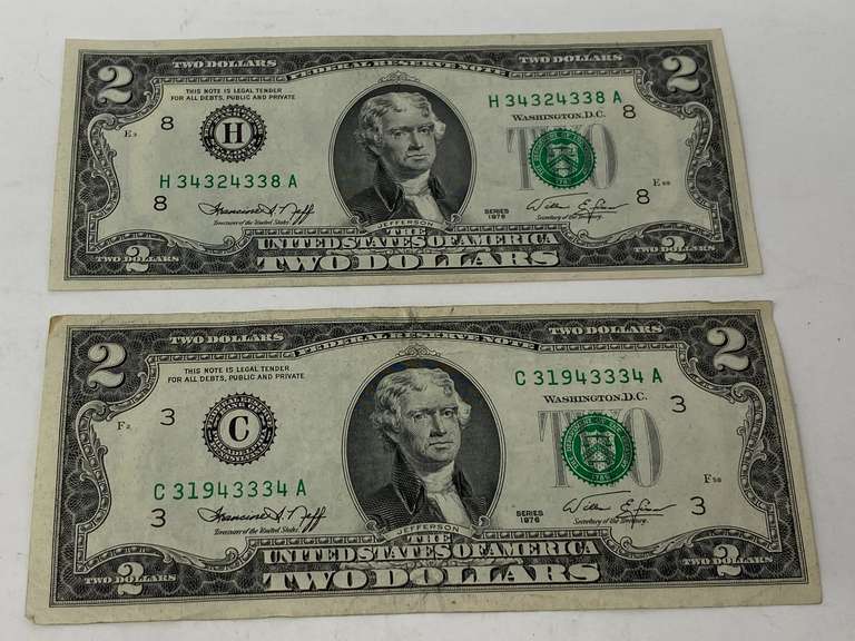 Two dollar bills, set of two, 1976 series, see pictures for details. image