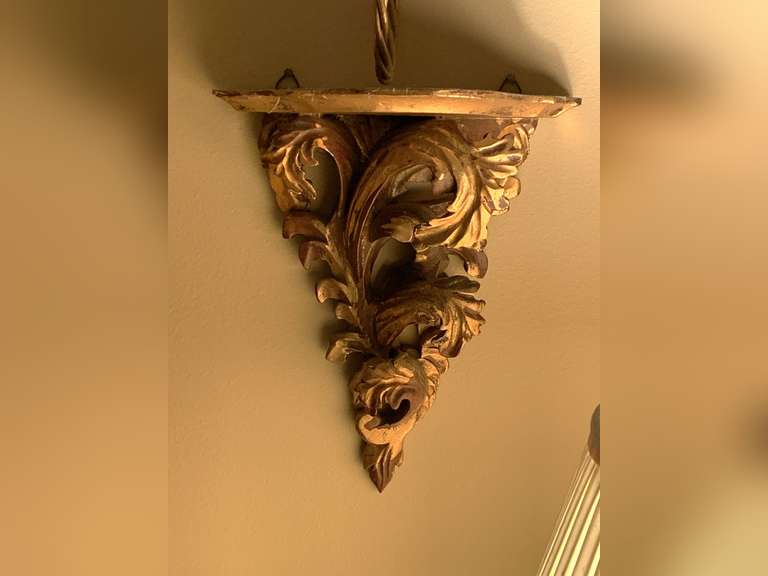 PAIR OF VINTAGE GOLD GILDED ROCOCO STYLE WALL SCONCES 10" TALL X 8" WIDE - LIVING ROOM image