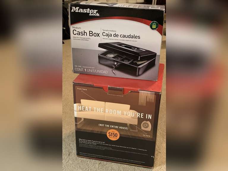 ELECTRIC HEATER BY VORNADO (APPEARS NEW) & NEW MASTER LOCK CASH BOX - UP MASTER CLOSET 1 image