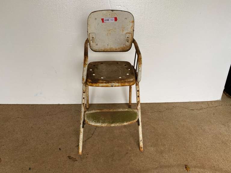 Vintage metal highchair, back and seat cushions and tray are missing, great repurposing peace, see pictures for details. image