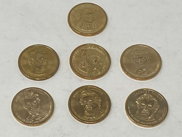 U.S. $1 coin from the Presidential Dollar Coin Program, seven pieces, with inscriptions and dates of presidency, see pictures for details. image