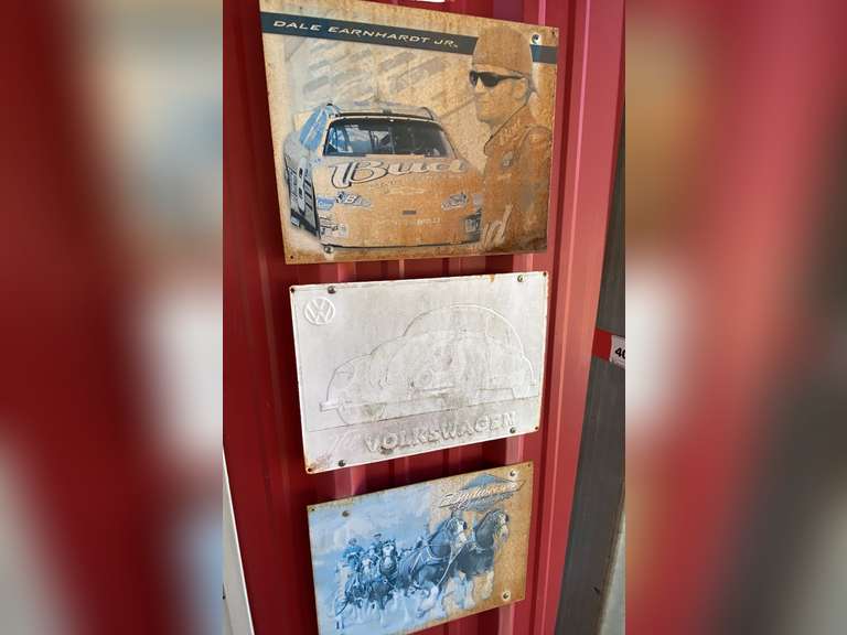 Vintage signs, three pieces to include Dale Earnhardt Jr., Volkswagen, and Budweiser Clydesdales. See pictures for details. ￼ image