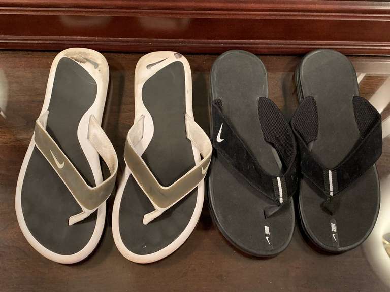NIKE SANDALS SIZE 8 (GENTLY WORN) & NEW NIKE BLACK SANDALS SIZE 8 - UP MASTER BED image
