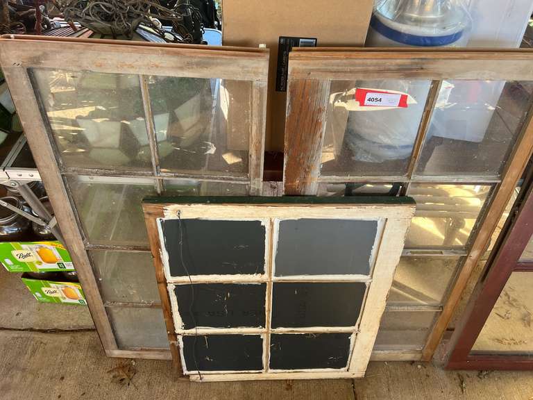 Vintage window sashes, includes two 8 pane, and one 6 pane, see pictures for details. image