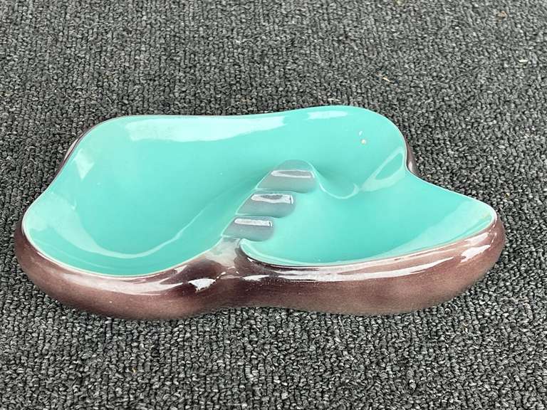 Mid-century modern turquoise and brown glazed ashtray, see pictures for details. image