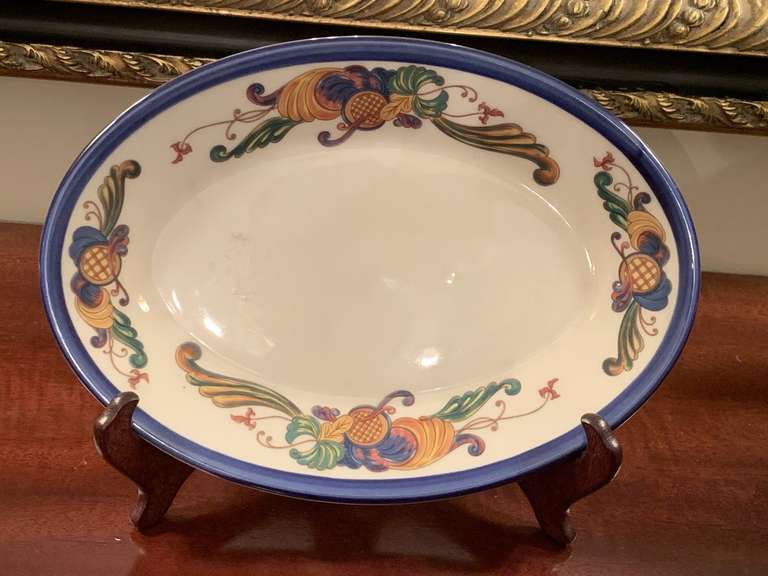 VINTAGE HOMER LAUGHLIN OVAL PLATTER "ROSEMALING BLUE" 11 1/2" LONG W/ STAND - DINING ROOM image