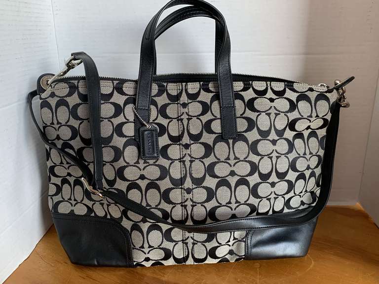 NEW COACH HADLEY GREY CANVAS SATCHEL WITH BLACK TRIM - CHECKOUT image