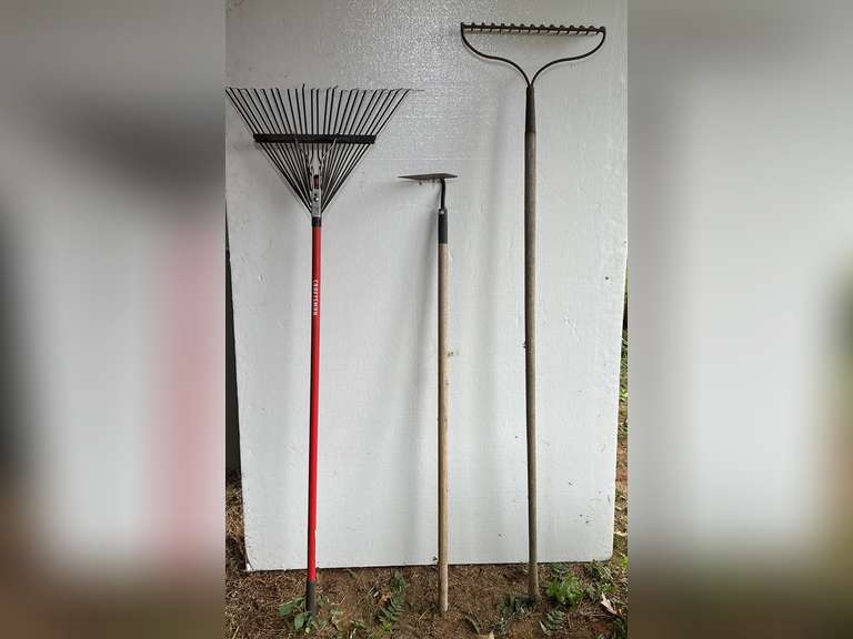 Leaf rake, hoe and cultivating rake image