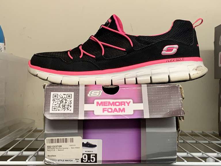 SKECHERS BLACK/PINK SLIP ON TENNIS SHOES SIZE 9 1/2M (GENTLY WORN) - UP MASTER CLOSET 2 image