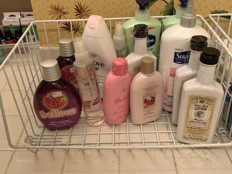 WIRE BASKET FULL OF BODY LOTION, BRONZER & MORE (BASKET INCLUDED) - UP MASTER BATH image