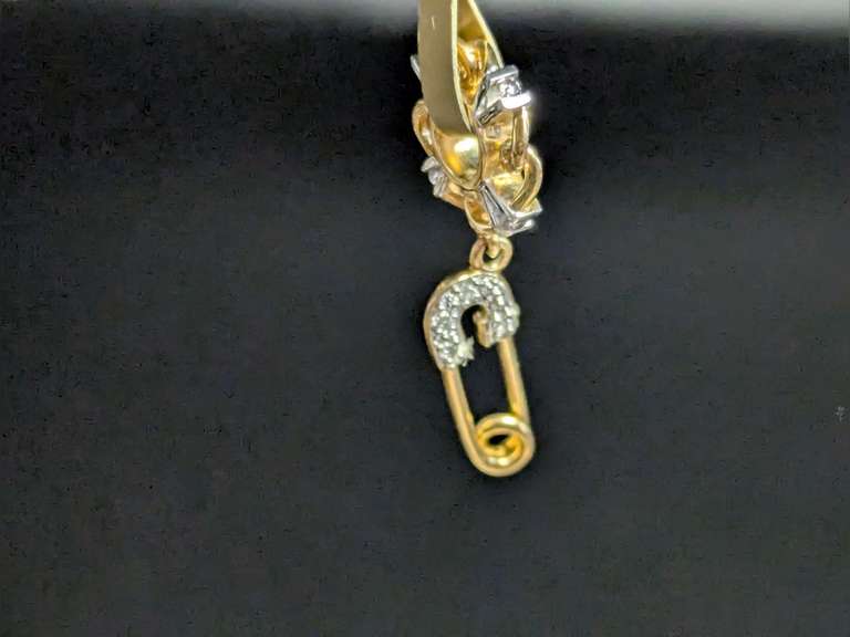 14k Gold and Diamond Safety Pin Story Wheel Charm 1.71 Grams image