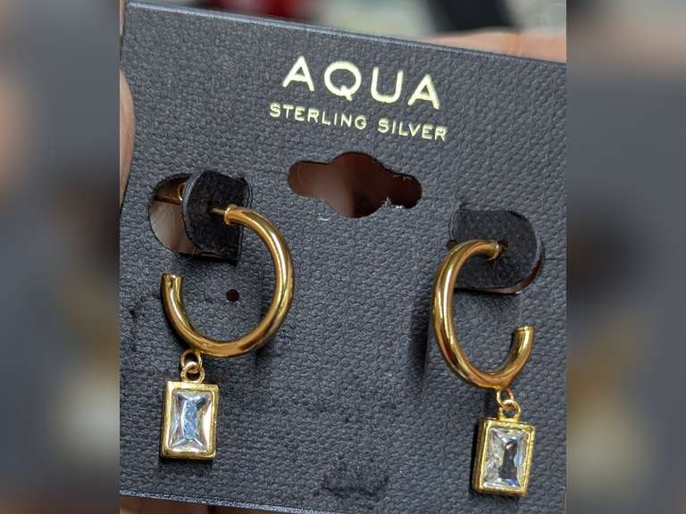 Aqua Sterling Silver Gold Tone Hoop Earrings with Crystal Drops image