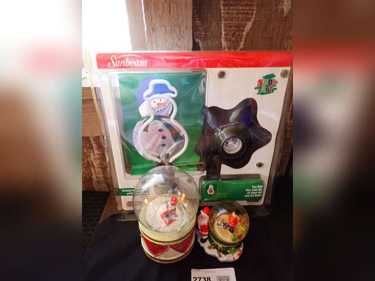 Neon Art Sunbeam Holographic Bulb Snowman with Snow Globes - Need water image