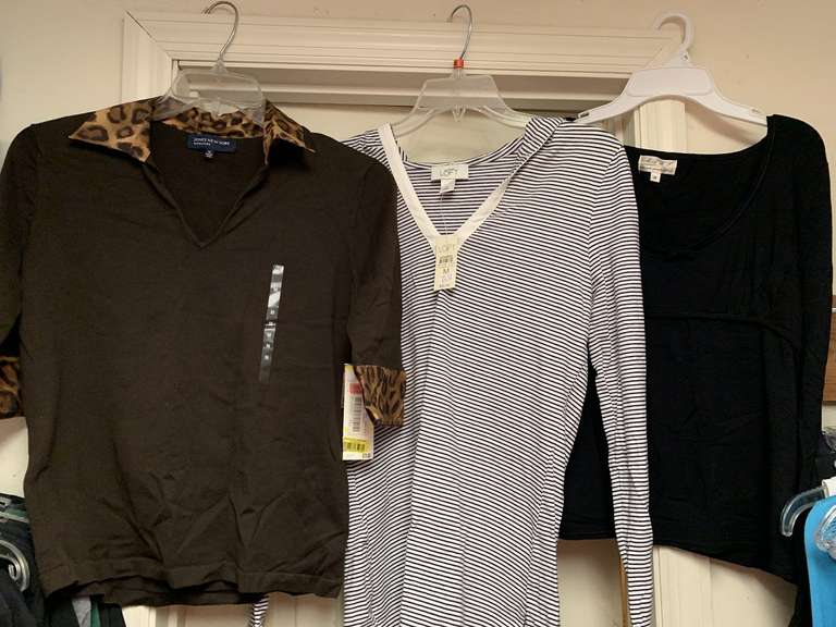 11 LADIES SIZE TOPS (SOME NEW W/ TAGS) 6 SIZE SMALL, 5 SIZE MED- UP MASTER CLOSET 1 image