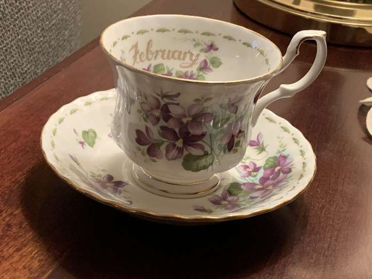 VINTAGE ROYAL ALBERT FLOWER OF THE MONTH - FEBRUARY - "VIOLET" TEA CUP & SAUCER - LIVING ROOM image