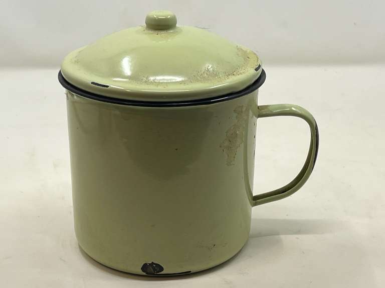 LR… Vintage enamelware teapot mug with lid, see pictures for details. image