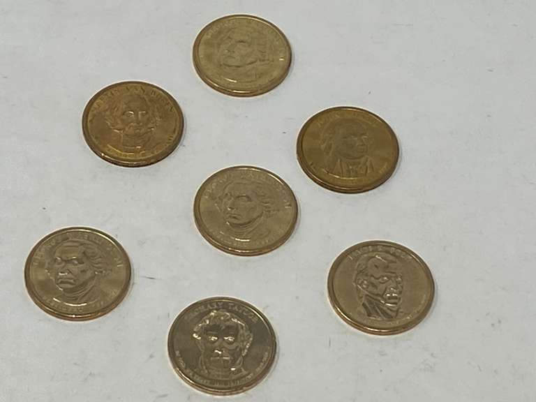 U.S. $1 coin from the Presidential Dollar Coin Program, seven pieces, with inscriptions and dates of presidency, see pictures for details. image