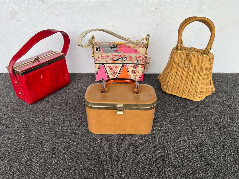 Assorted unique vintage ladies purses, four pieces, the woven piece is missing the latch, see pictures for details. image