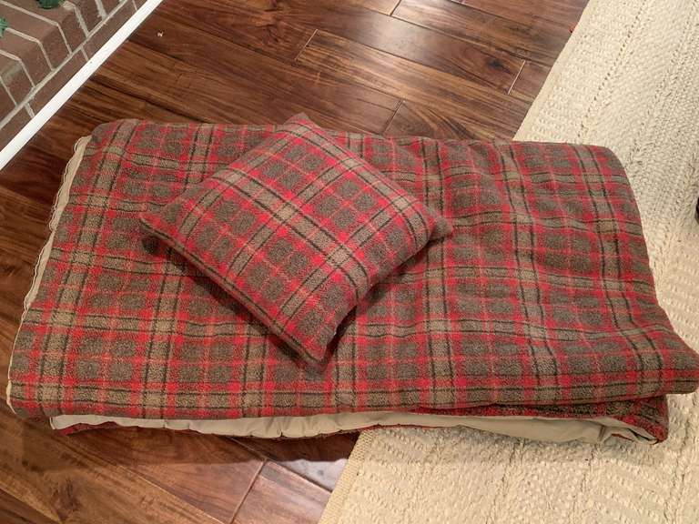 RED/BROWN PLAID KING FLEECE BEDSPREAD BY RALPH LAUREN WITH MATCHING THROW PILLOW - DEN image