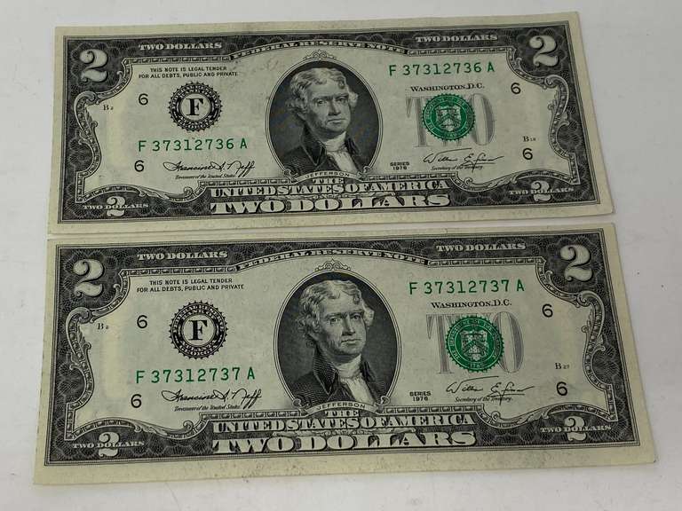 Two dollar bills, set of two, 1976 series, see pictures for details. image