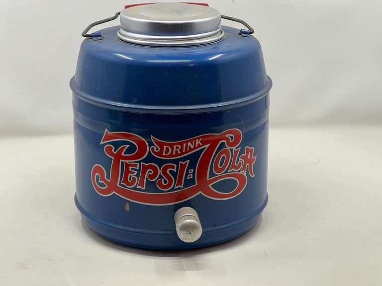 DEN… Vintage porcelain lined drink cooler with Pepsi-Cola logo, see pictures for details. image