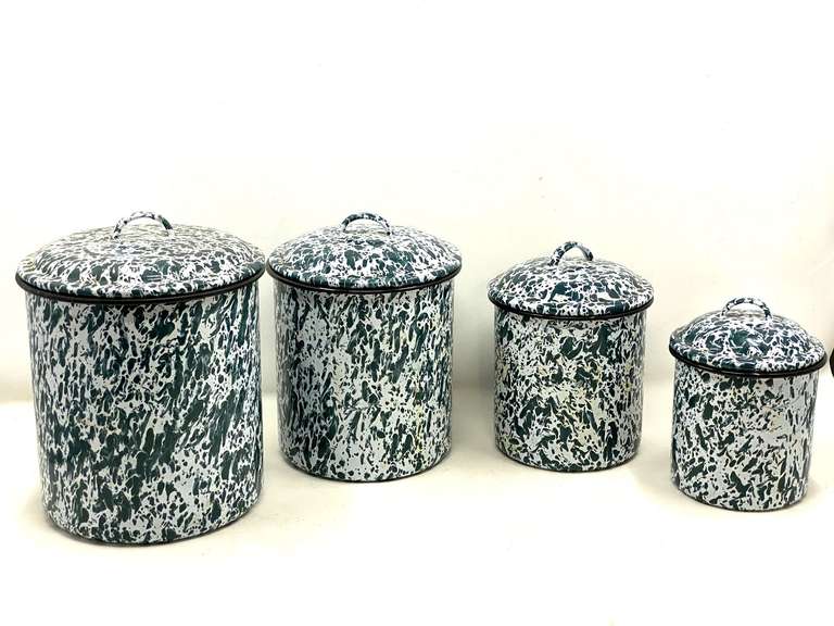 KIT… Enamelware kitchen canisters, set of four, see pictures for details. image
