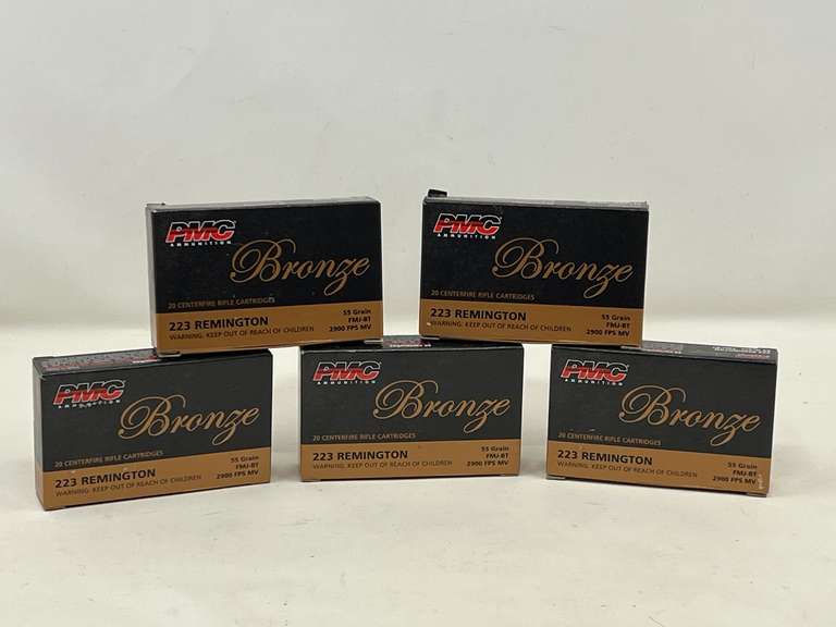 DEN… PMC 223 Remington 55 grain ammunition, five boxes, see pictures for details. image