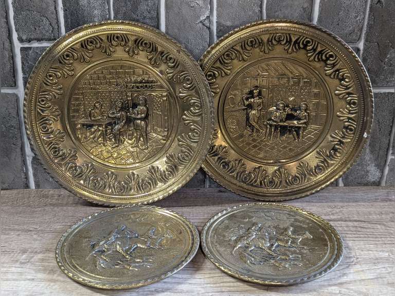 FOUR VINTAGE STAMPED METAL DECORATIVE WALL ACCENTS image