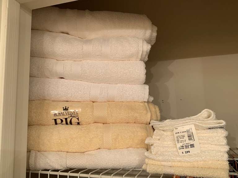 LOT OF ASSORTED NEW TOWELS - UP HALL BATH CLOSET image