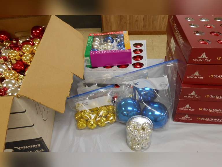(8) BOXES NEW GLASS CHRISTMAS BALLS, MINI BALLS & LARGE BOX CHRISTMAS BALLS image