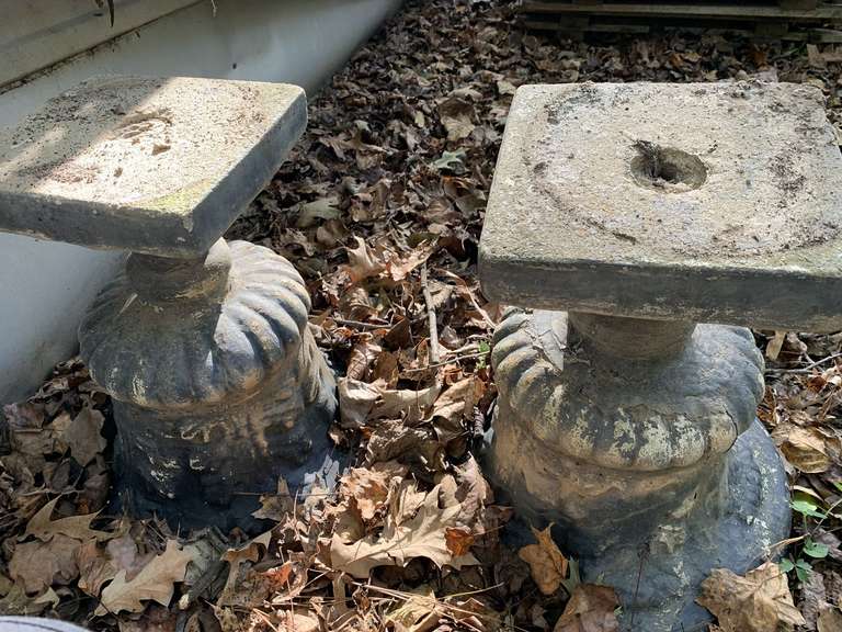 2 CONCRETE URN STYLE PLANTERS 19" TALL - BACKYARD image