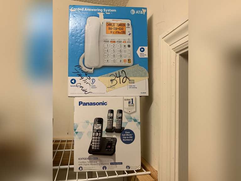 AT&T CORDED ANSWERING SYSTEM & NEW PANASONIC CORDLESS TELEPHONE WITH DIGITAL ANSWERING MACHINE (3 HANDSETS) - UP MASTER CLOSET 1 image