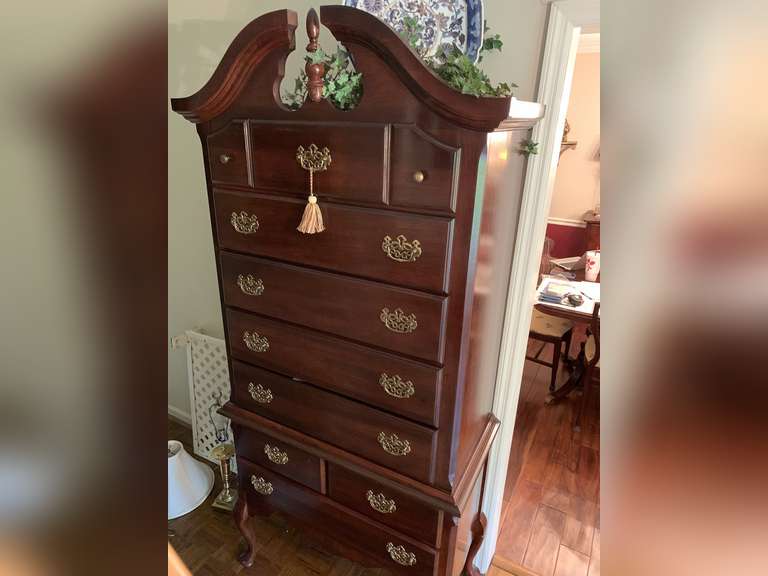 VINTAGE TALL MAHOGANY HIGH BOY BY SEARS & ROEBUCK IN EXCELLENT CONDITION 36 3/4" WIDE X 18" DEEP X 80" TALL (CONTENTS IN DRAWERS NOT INCLUDED)***SPECIAL PICKUP INSTRUCTIONS - FOYER image