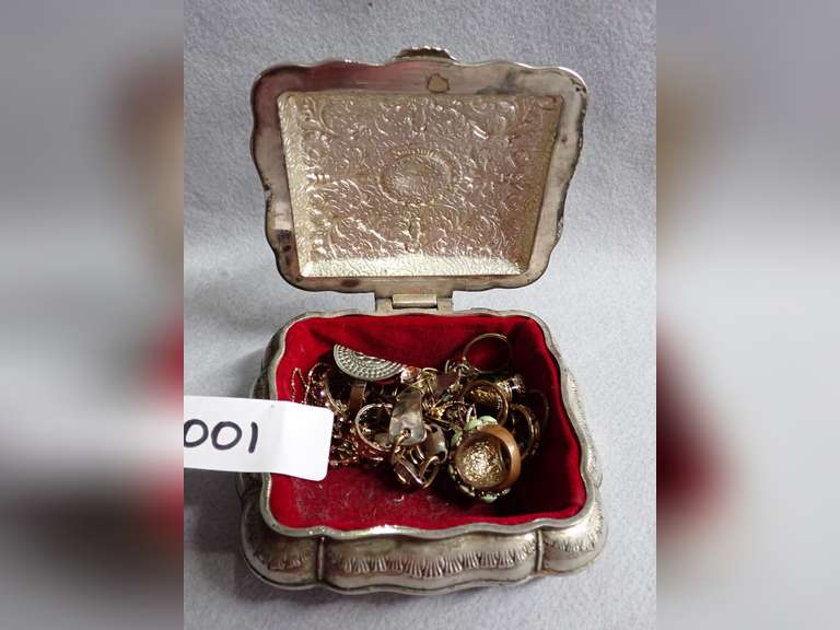 Ornate Jewelry Box with Assorted Estate Jewelry Contents image