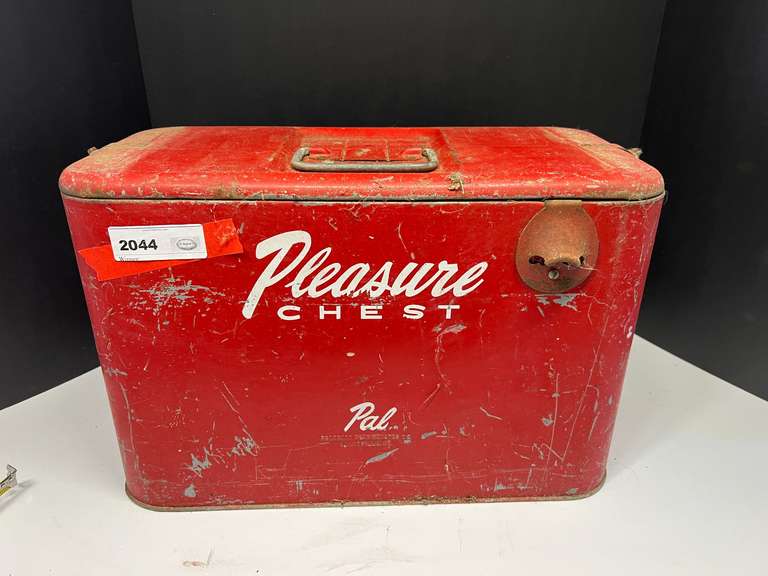 Vintage Pleasure Chest metal cooler, these came with attached bottle openers, see pictures for details. image