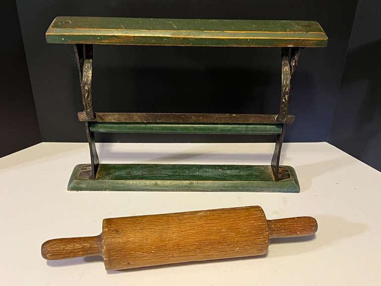KIT… Vintage/antique butcher paper dispenser, also includes a vintage rolling pin, see pictures for details. image