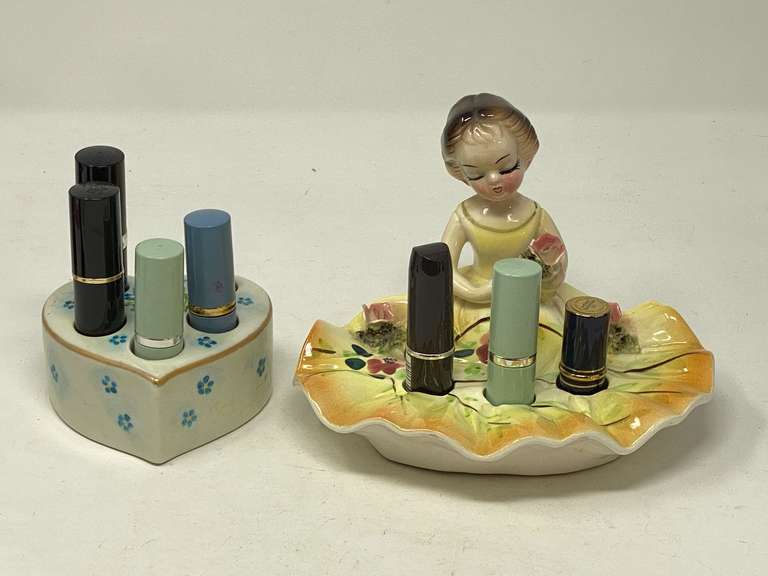 Vintage porcelain lipstick holders, two pieces, see pictures for details. image
