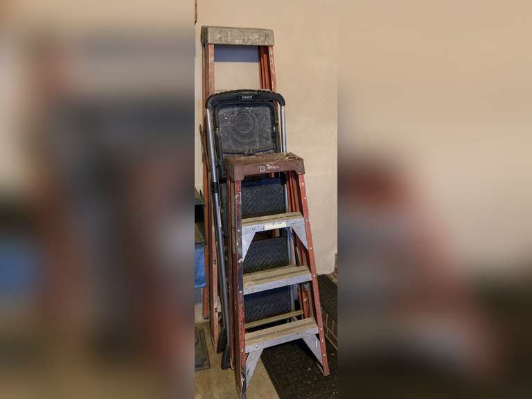 3 LADDERS - LOUISVILLE 71" TALL, COSCO 60" TALL, WHITE METAL CO 48" TALL - GARAGE image
