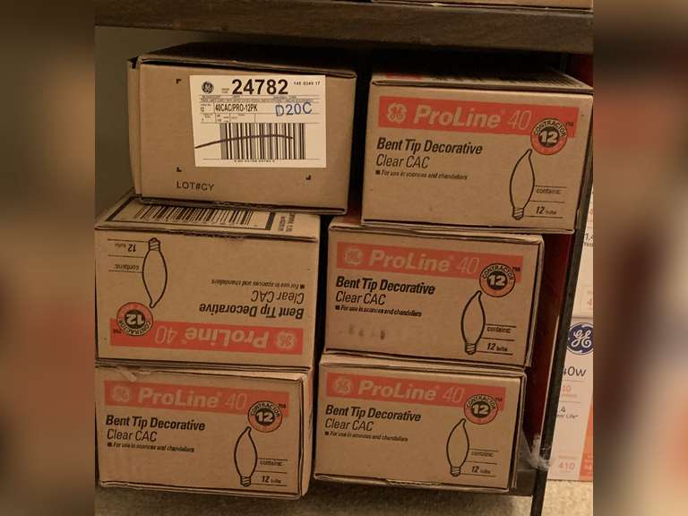 6 BOXES OF CHANDELIER BULBS - 40 W SMALL BASE - UP HALLWAY image