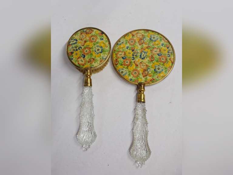 Hand Mirror and Brush Set with Crystal Handles image