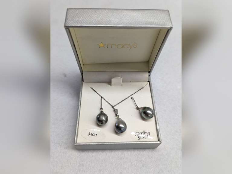 Sterling Silver Pearl Necklace and Earring Set image