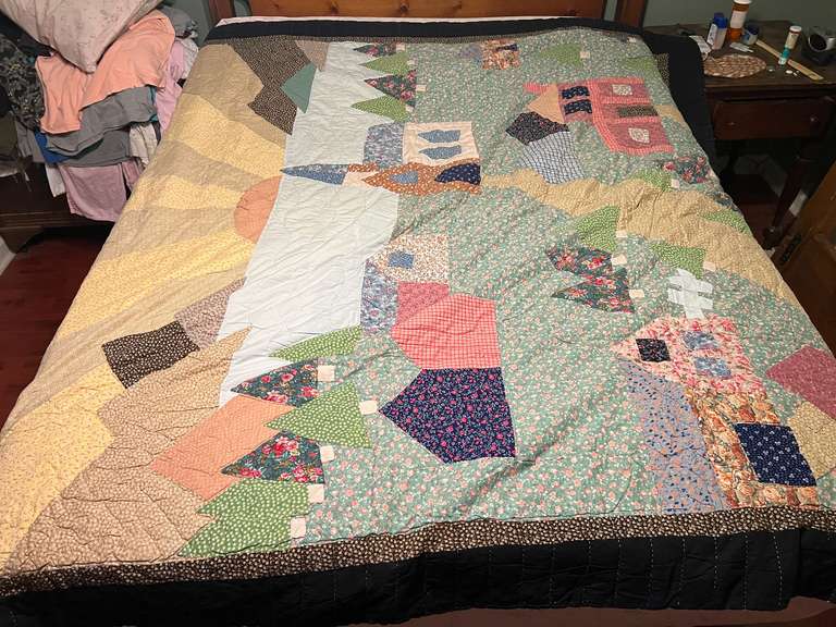 LR…Vintage custom quilt, seller states this piece was made by his grandmother, see pictures for details. image